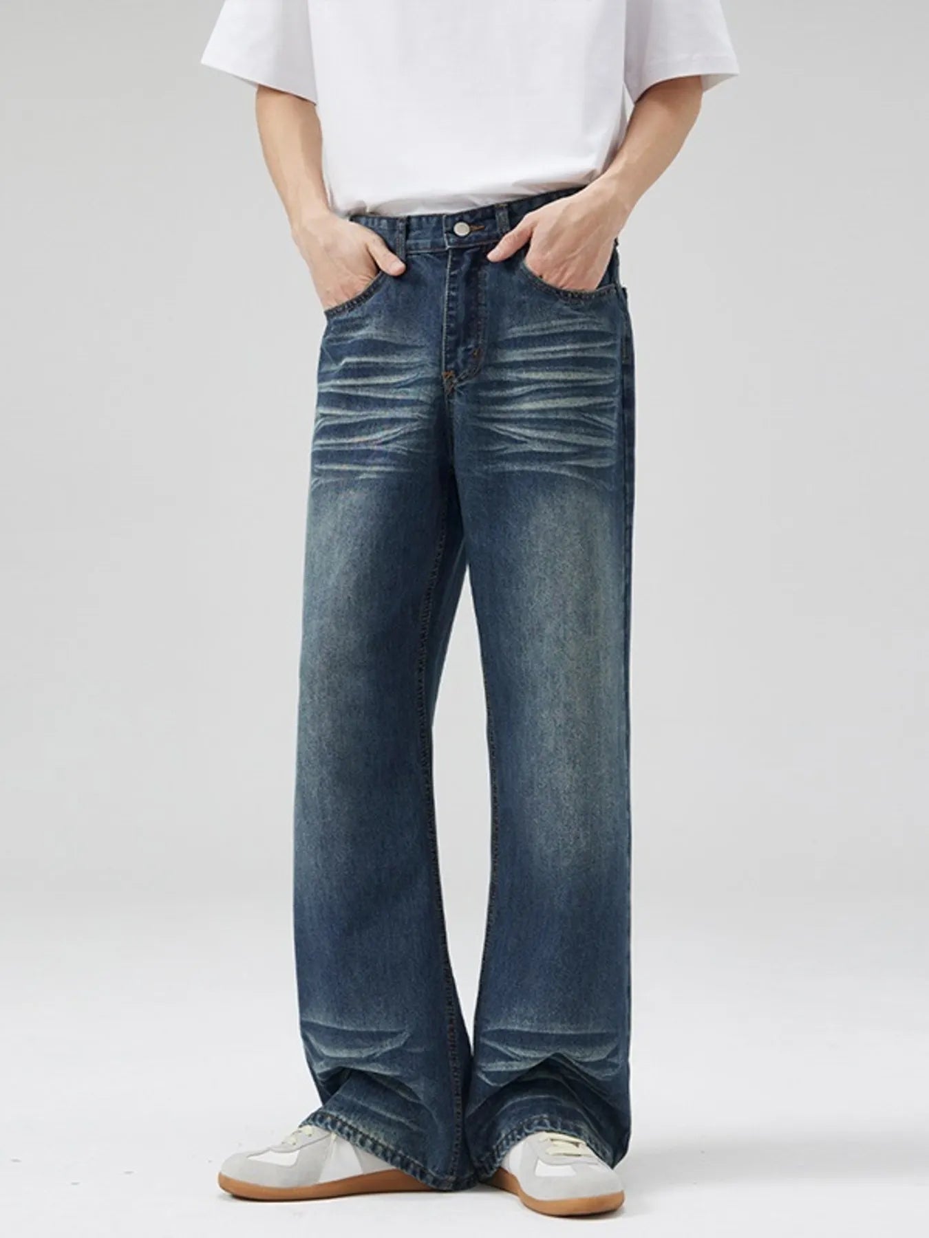 Men's Full Size Vintage Wash Wide Leg Jeans Plus Size