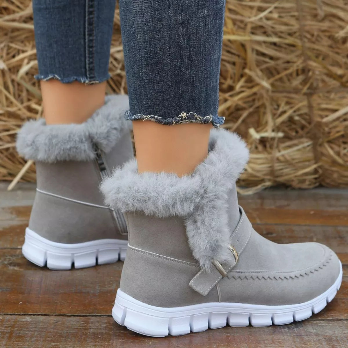 Faux Fur Trim Ankle Boots
