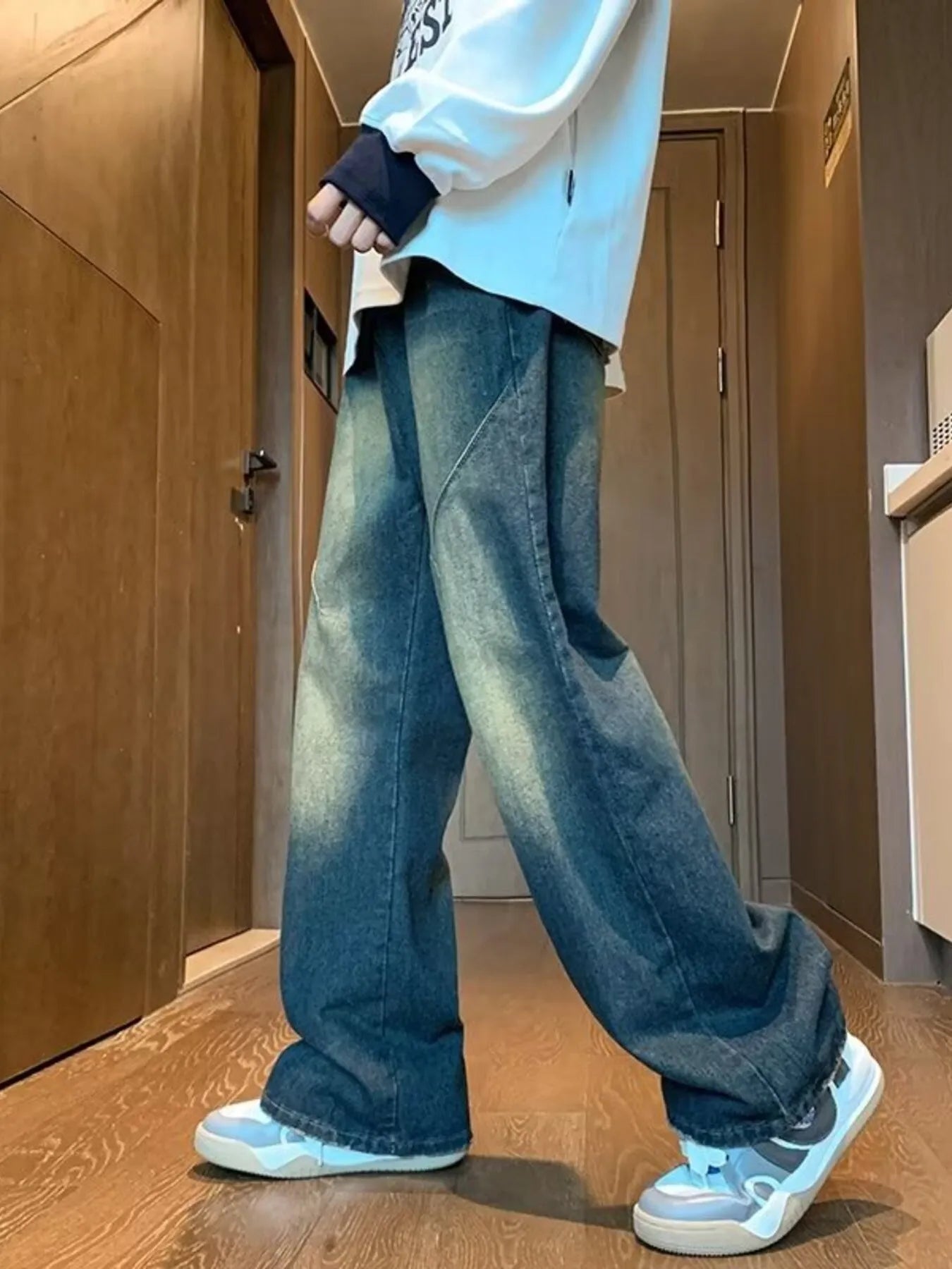 Men's Full Size Vintage Wash Wide Leg Jeans Plus Size