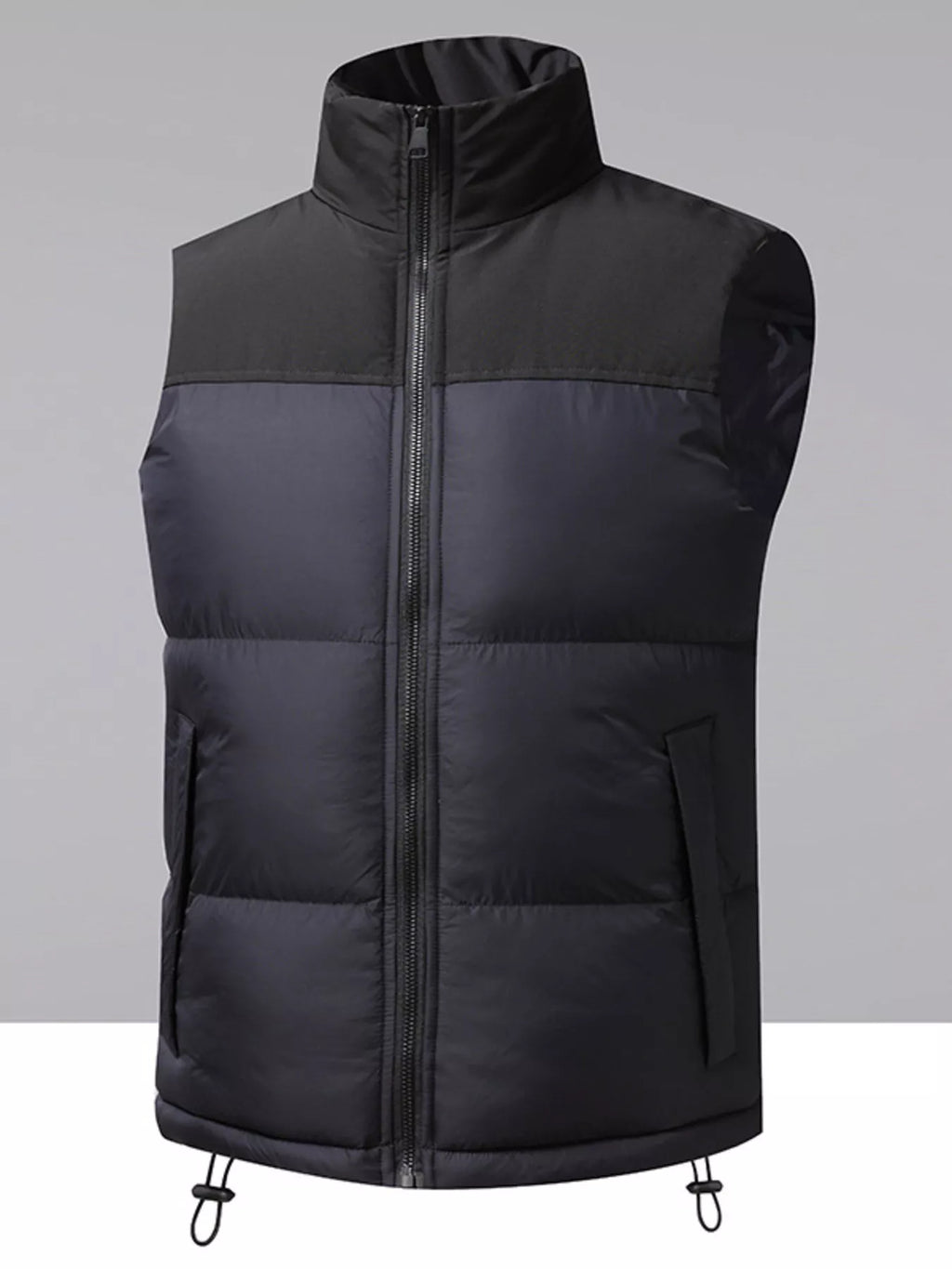 Men's Plus Size Sleeveless Stand Collar Vest with Drawstring Hem
