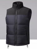 Men's Plus Size Sleeveless Stand Collar Vest with Drawstring Hem