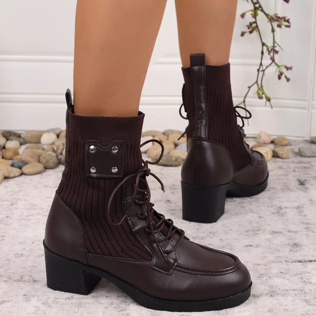 Lace Up Block Heels Boots