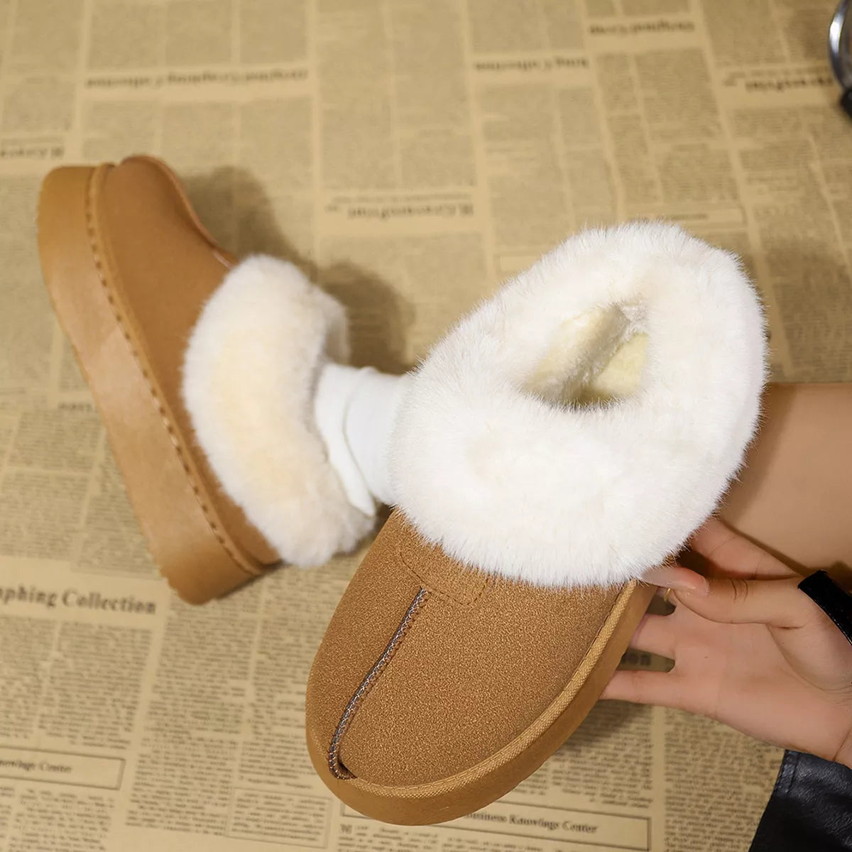 Fuzzy Trim Platform Boots