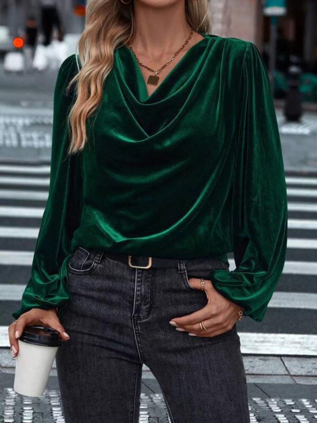 Full Size Velvet Cowl Neck Blouse Plus Size