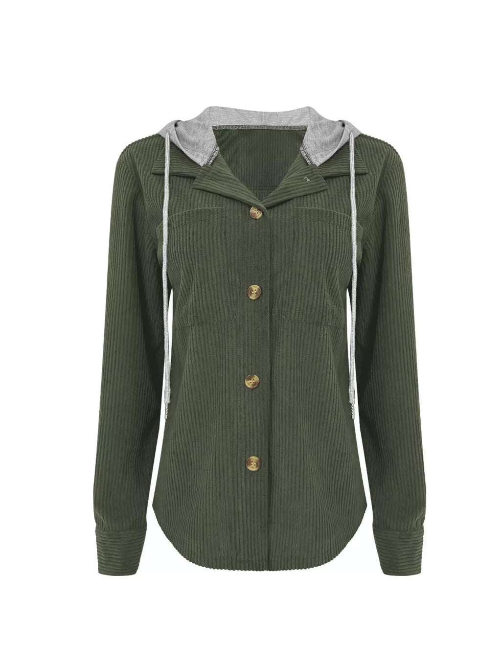 Hooded Corduroy Button-Down Jacket