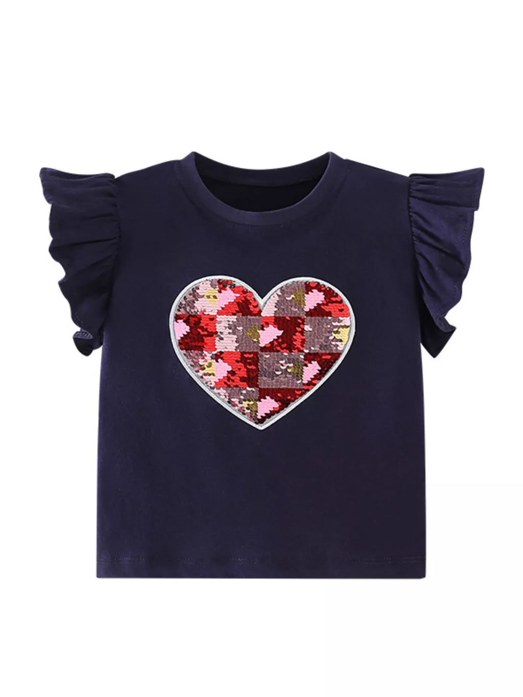 Children's Heart Sequin Ruffle Sleeve T-Shirt