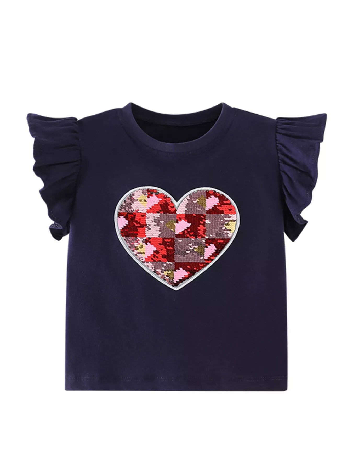 Children's Heart Sequin Ruffle Sleeve T-Shirt