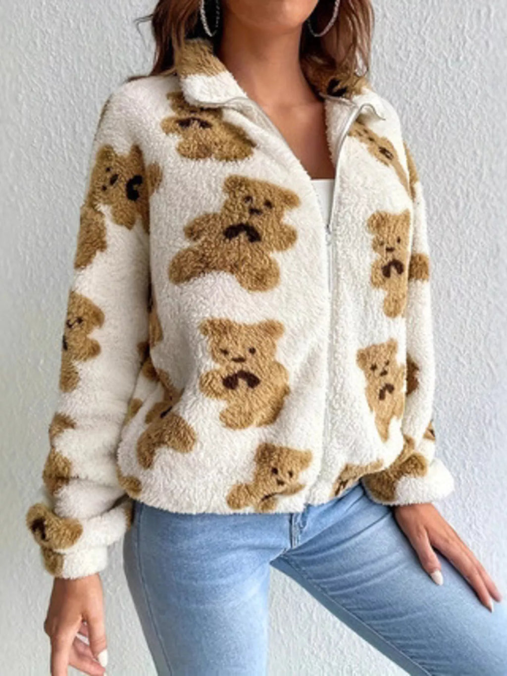 Teddy Bear Fuzzy Zip-Up Jacket