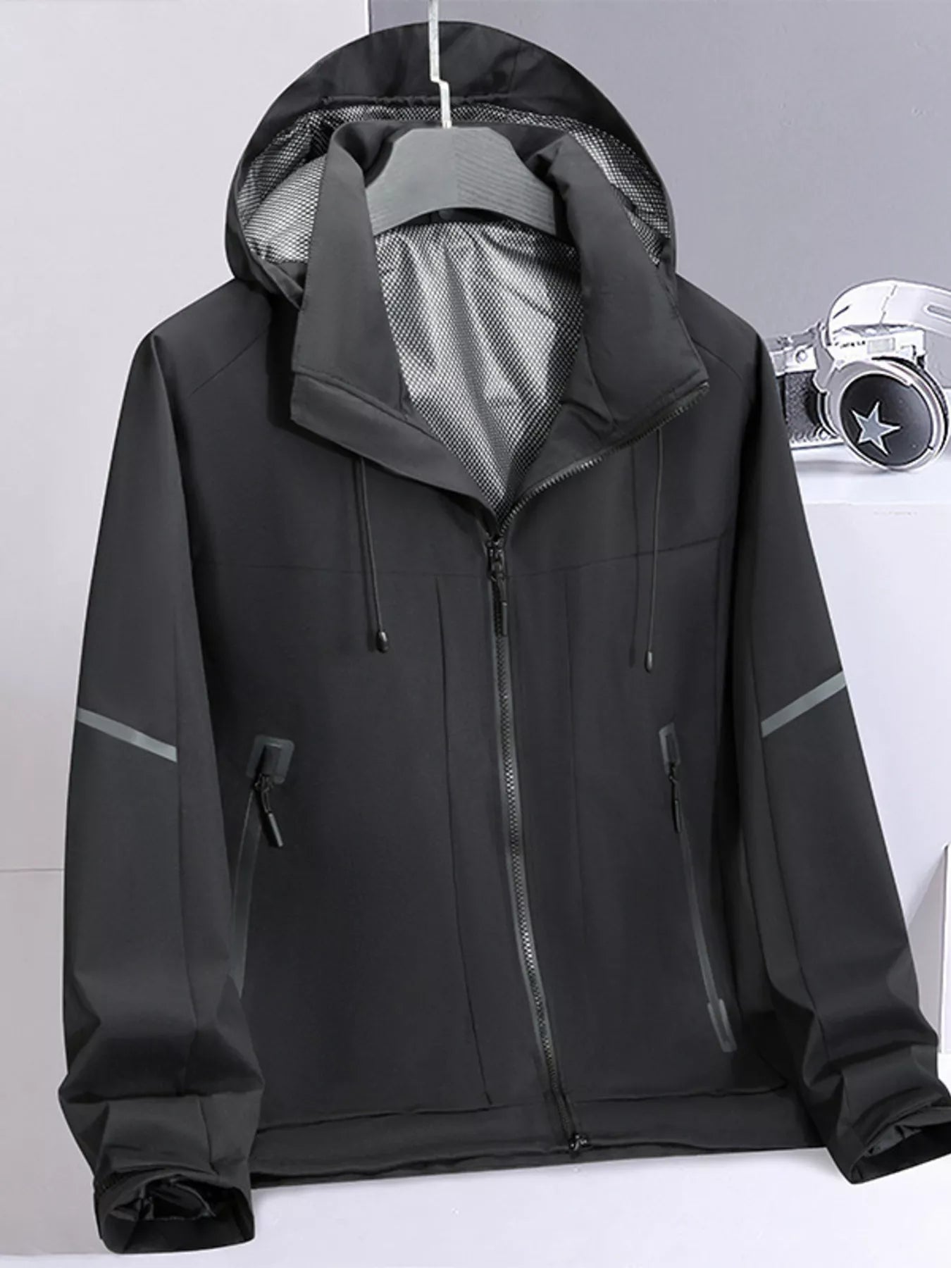 Men's Plus Size Lightweight Hooded Windproof Zip Up Jacket