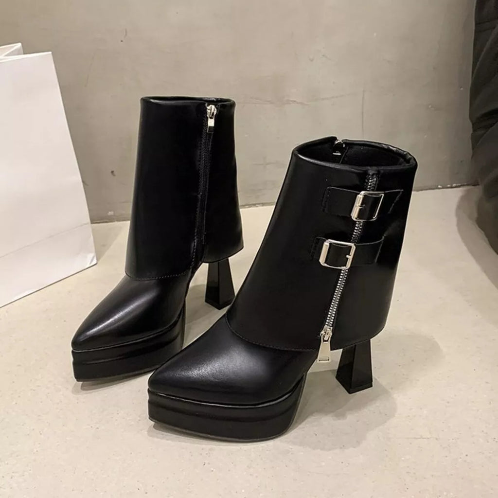 Point Toe Block Heels Boots