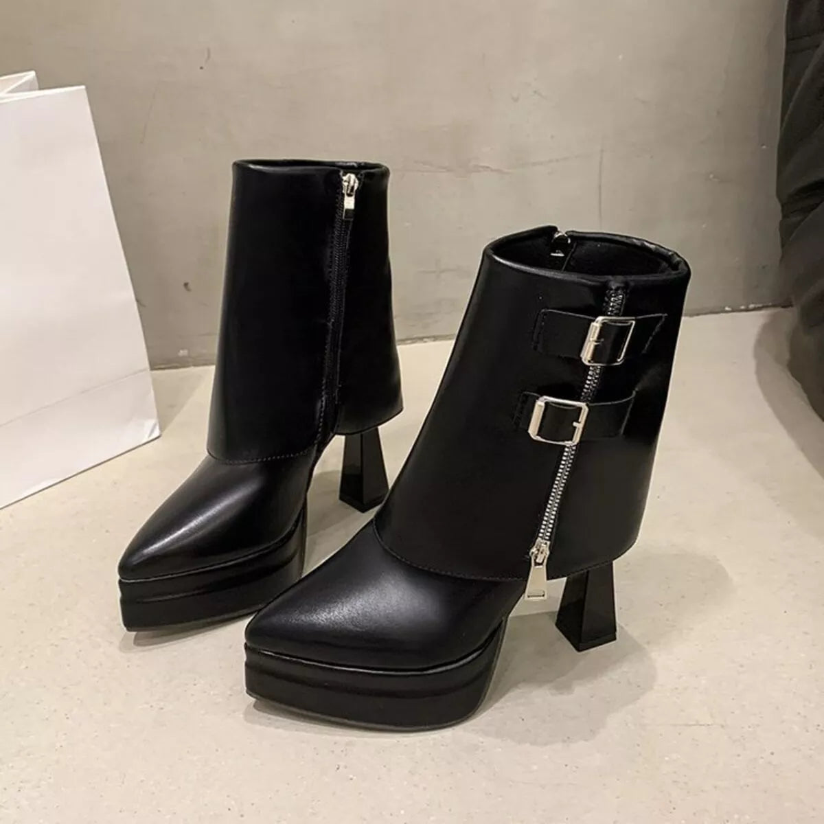 Point Toe Block Heels Boots