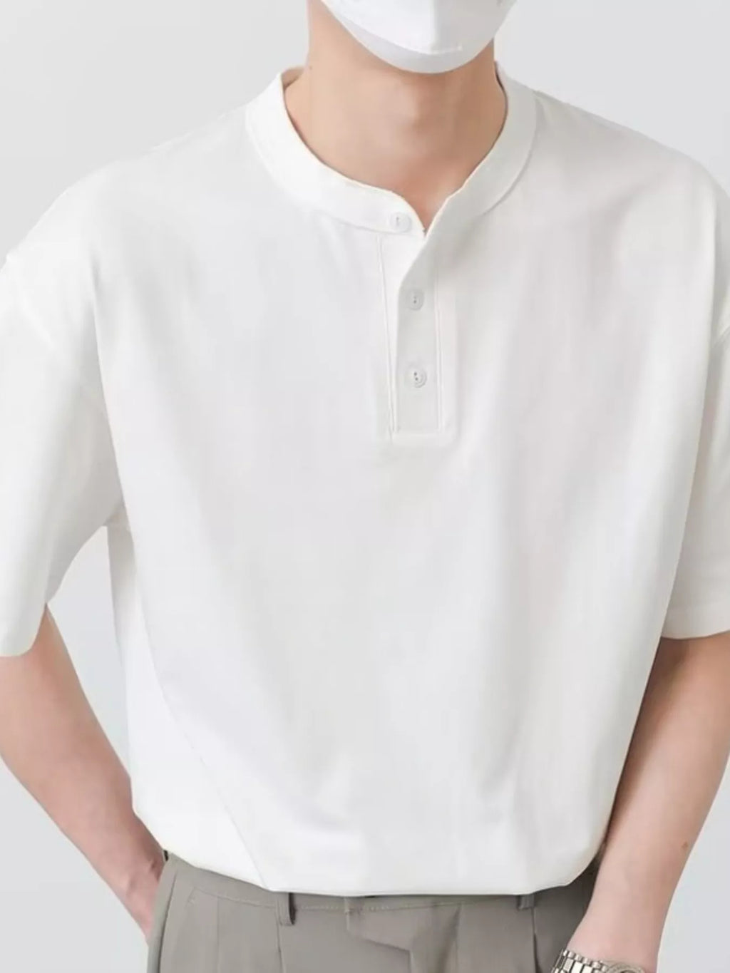 Men's Plus Size Minimalist Mandarin Collar Polo Shirt