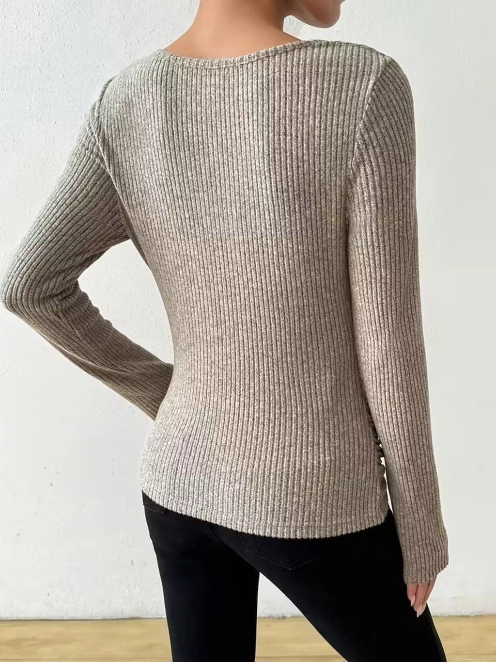 Cowl Neck Ribbed Long Sleeve Sweater