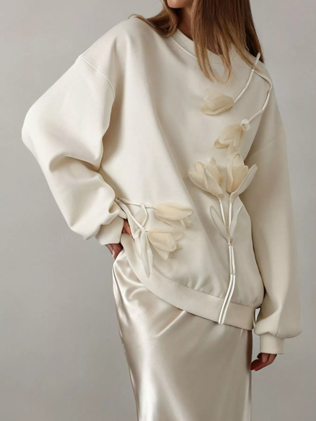 Flower Dropped Shoulder Sweatshirt
