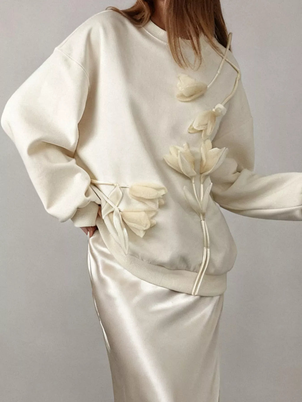 Flower Dropped Shoulder Sweatshirt