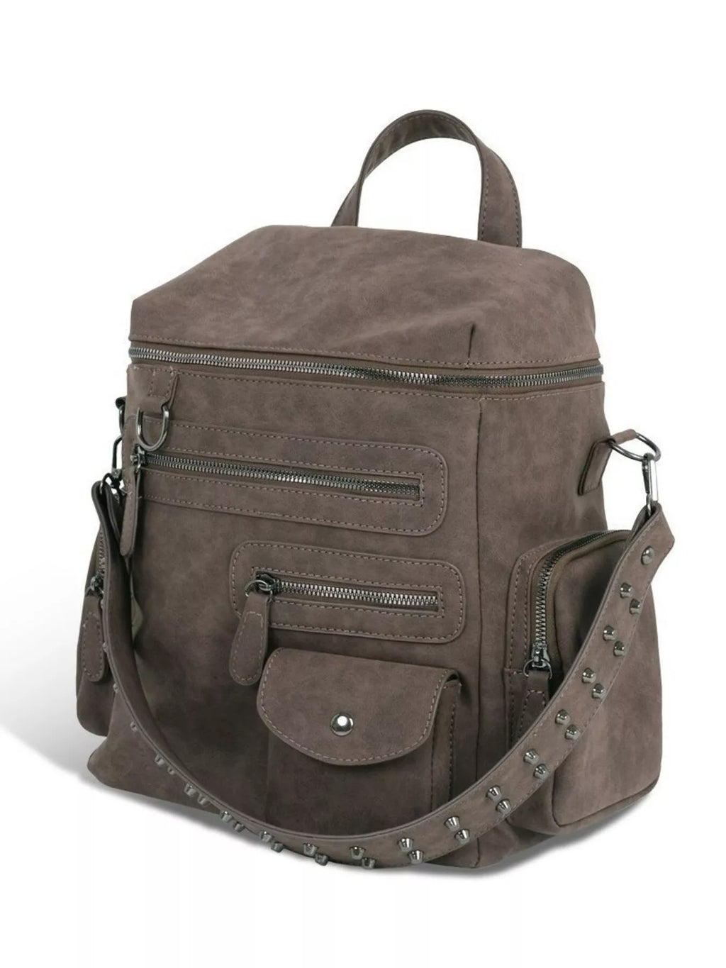 Multi-Pocket Studded Convertible Backpack Bag