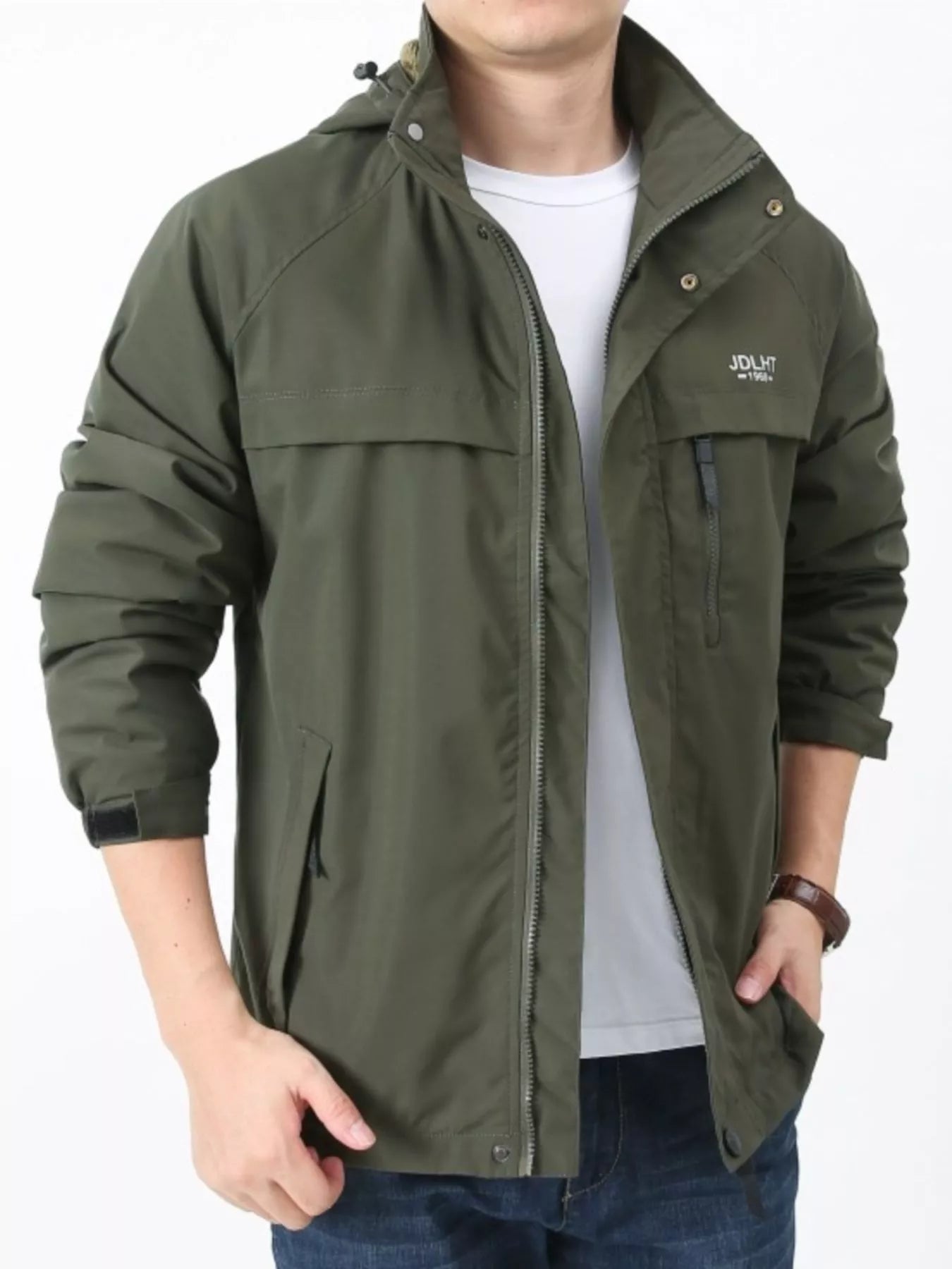 Men's Plus Size Zip Up Windproof Hooded Jacket