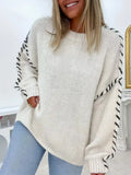 Contrast Stitching Dropped Shoulder Sweater