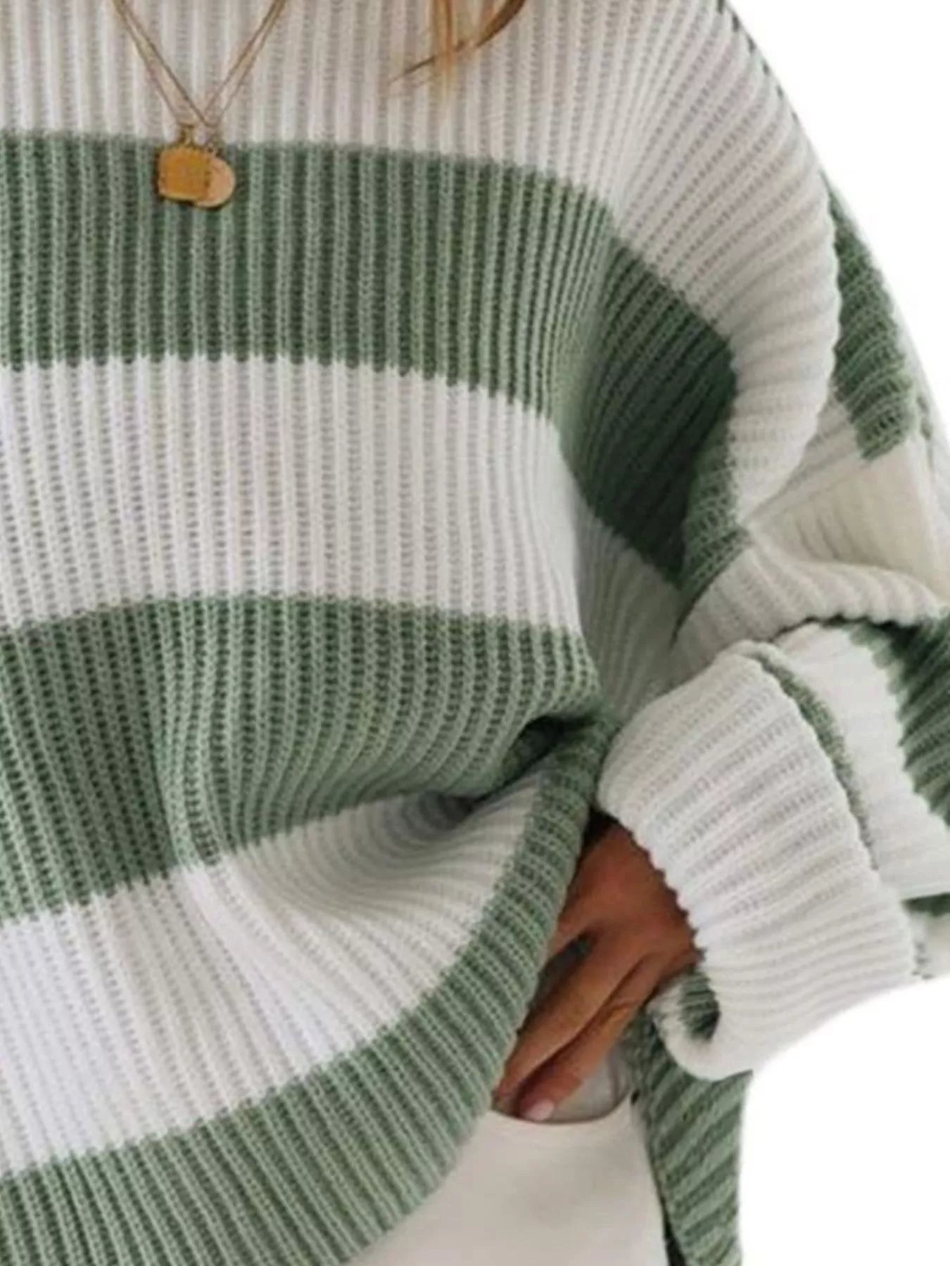 Full Size Contrast Striped Round Neck Sweater Plus Size