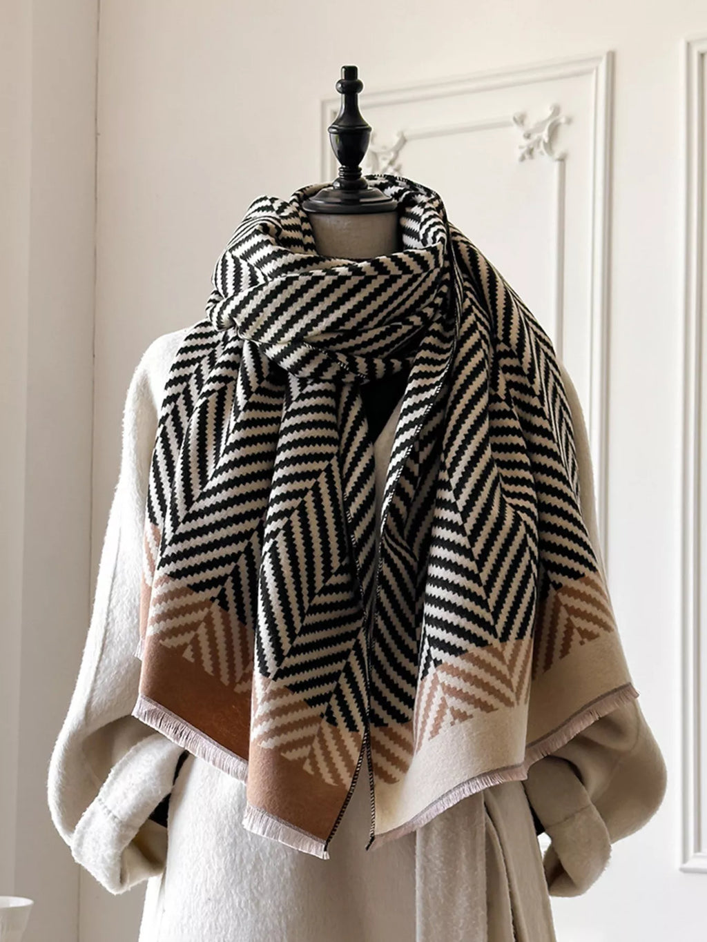 Chevron Pattern Raw Hem Scarf