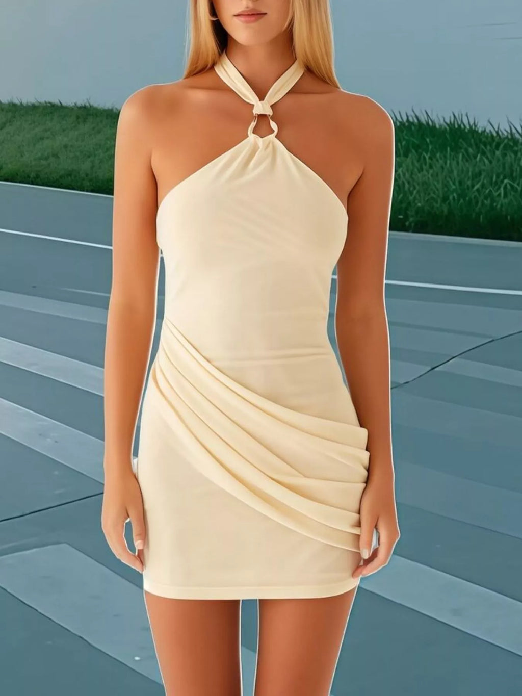 Halter Neck Draped Mini Dress
