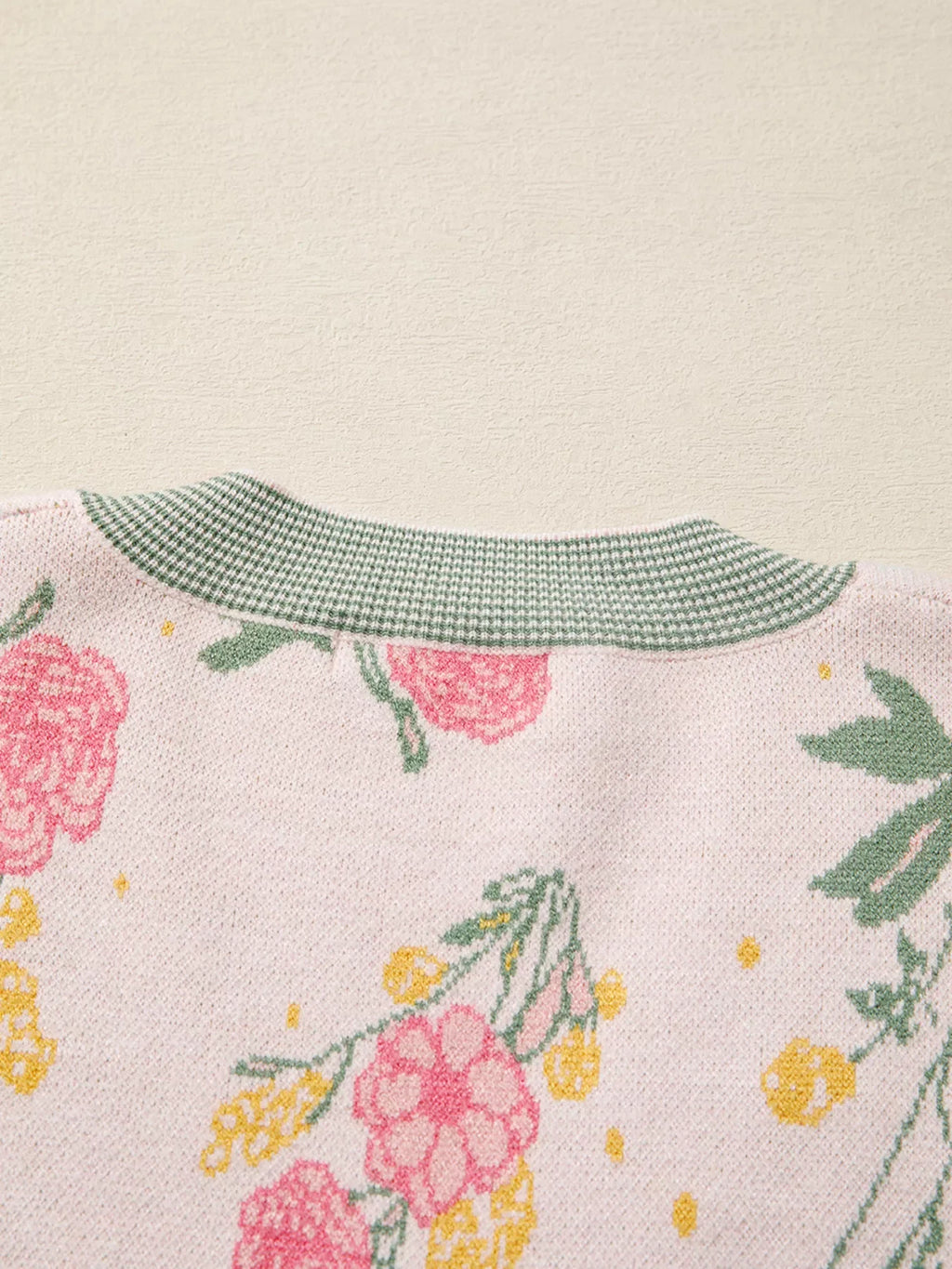 Floral Pattern Striped V Neck Loose Sweater