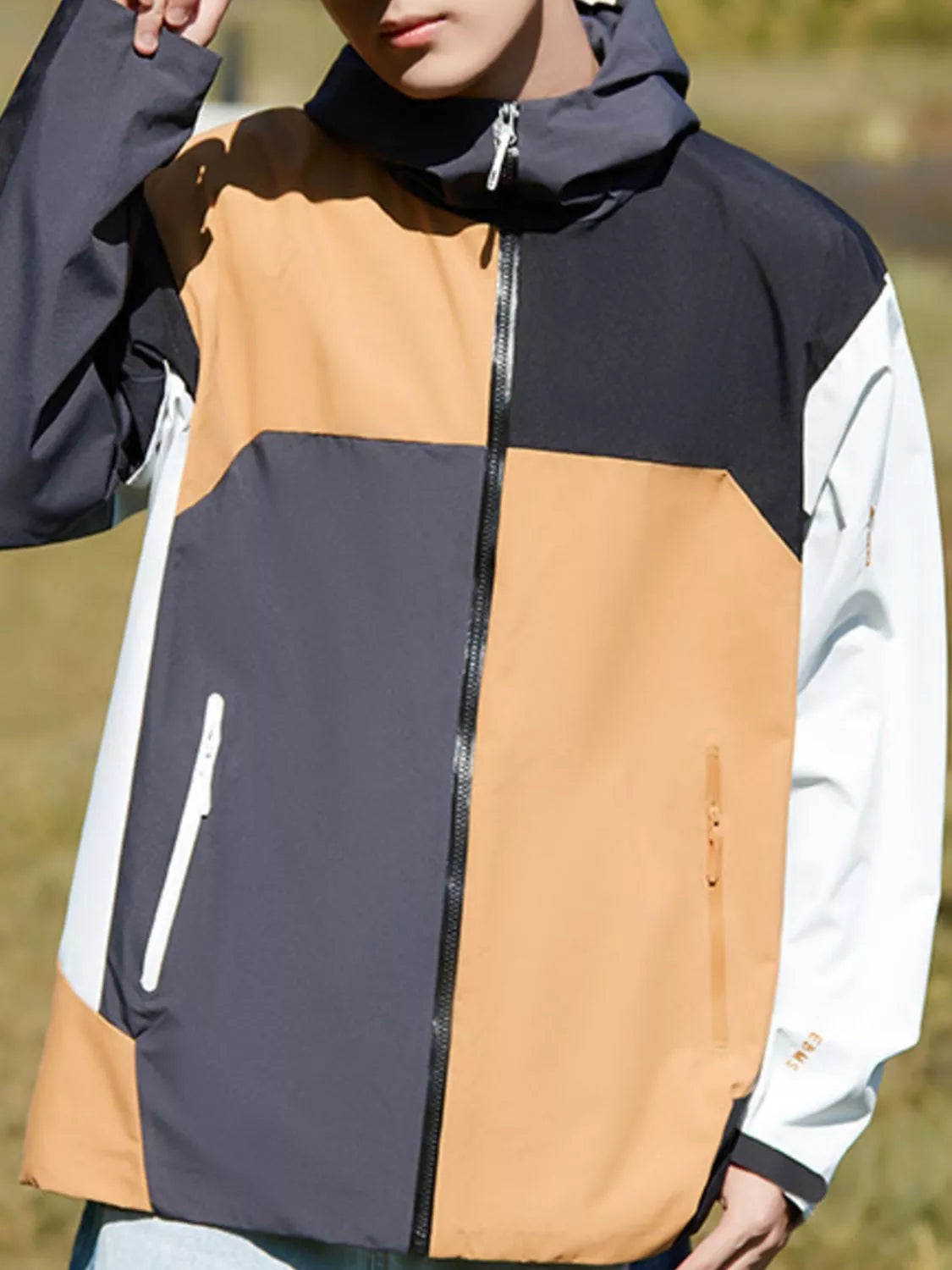 Men's Full Size Color Block Windproof Hooded Jacket Plus Size