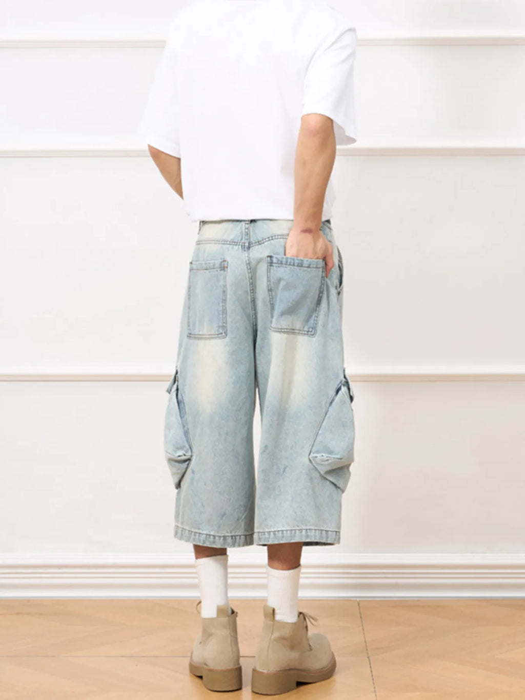 Men's Vintage Wash Wide-Leg Capris Jeans