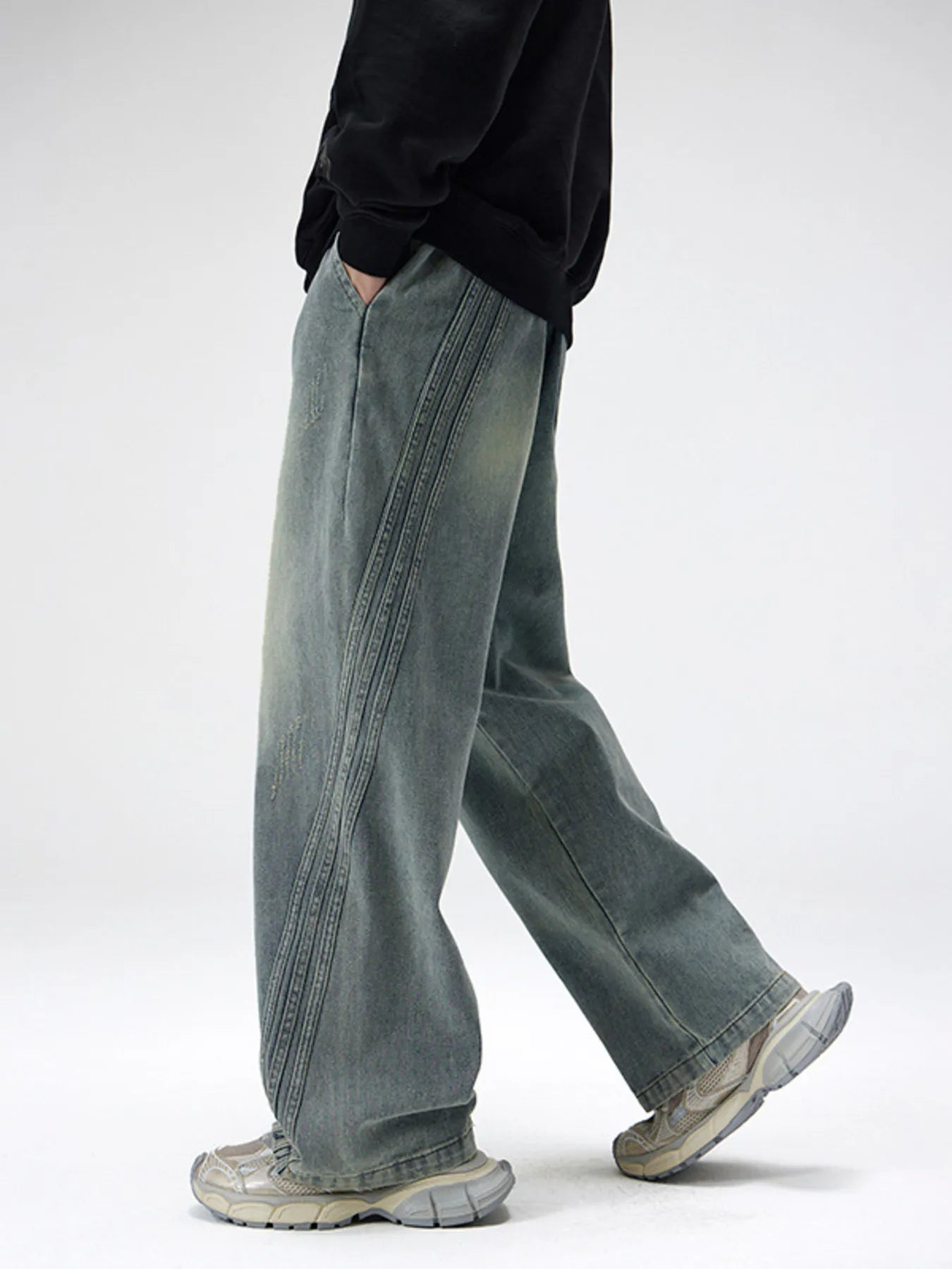 Men's Plus Size Wash Wide Leg Jeans