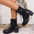 Lace Up Block Heels Boots