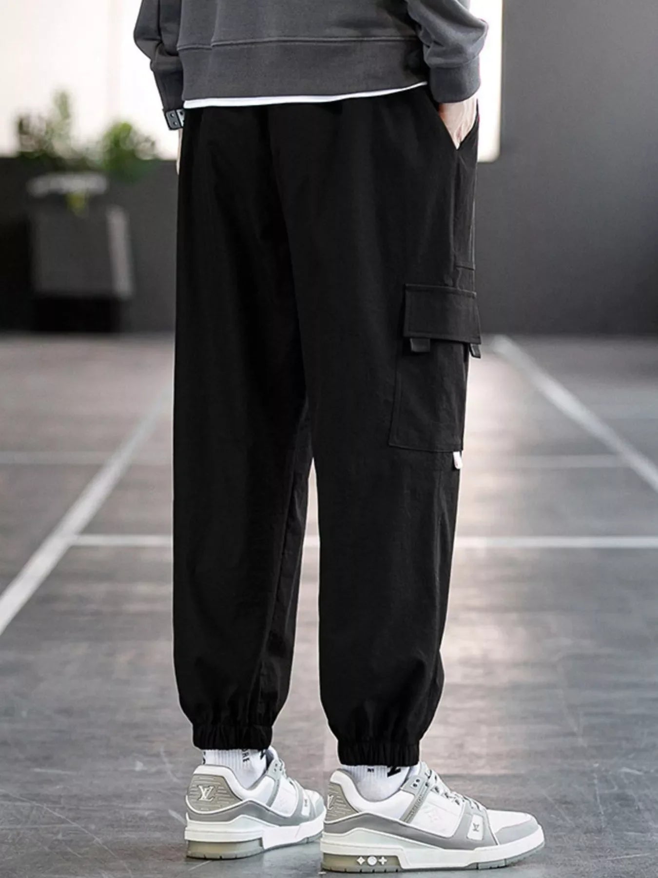 Men's Plus Size Casual Cargo Pants with Drawstring Waist
