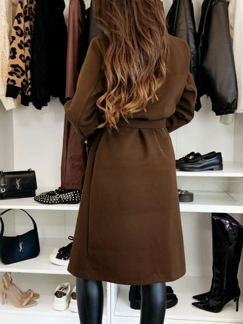 Double-Breasted Tie Waist Overcoat