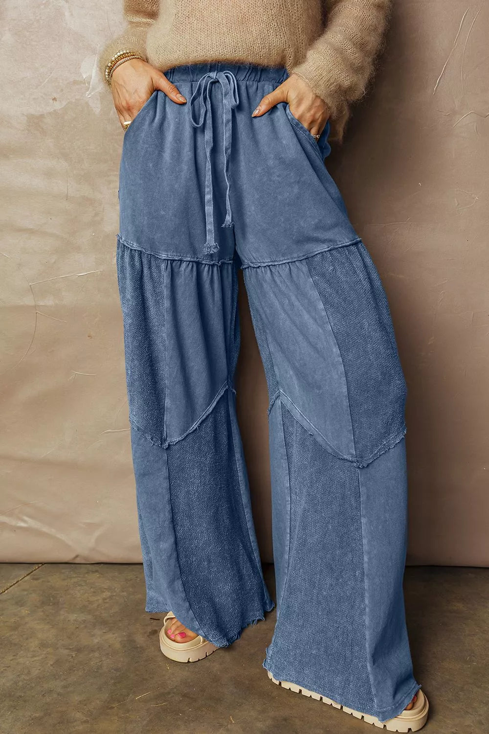 Tiered Wide Leg Washed Pants