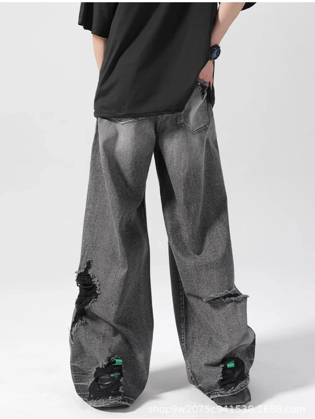 Men's Plus Size Wide Leg Distressed Jeans
