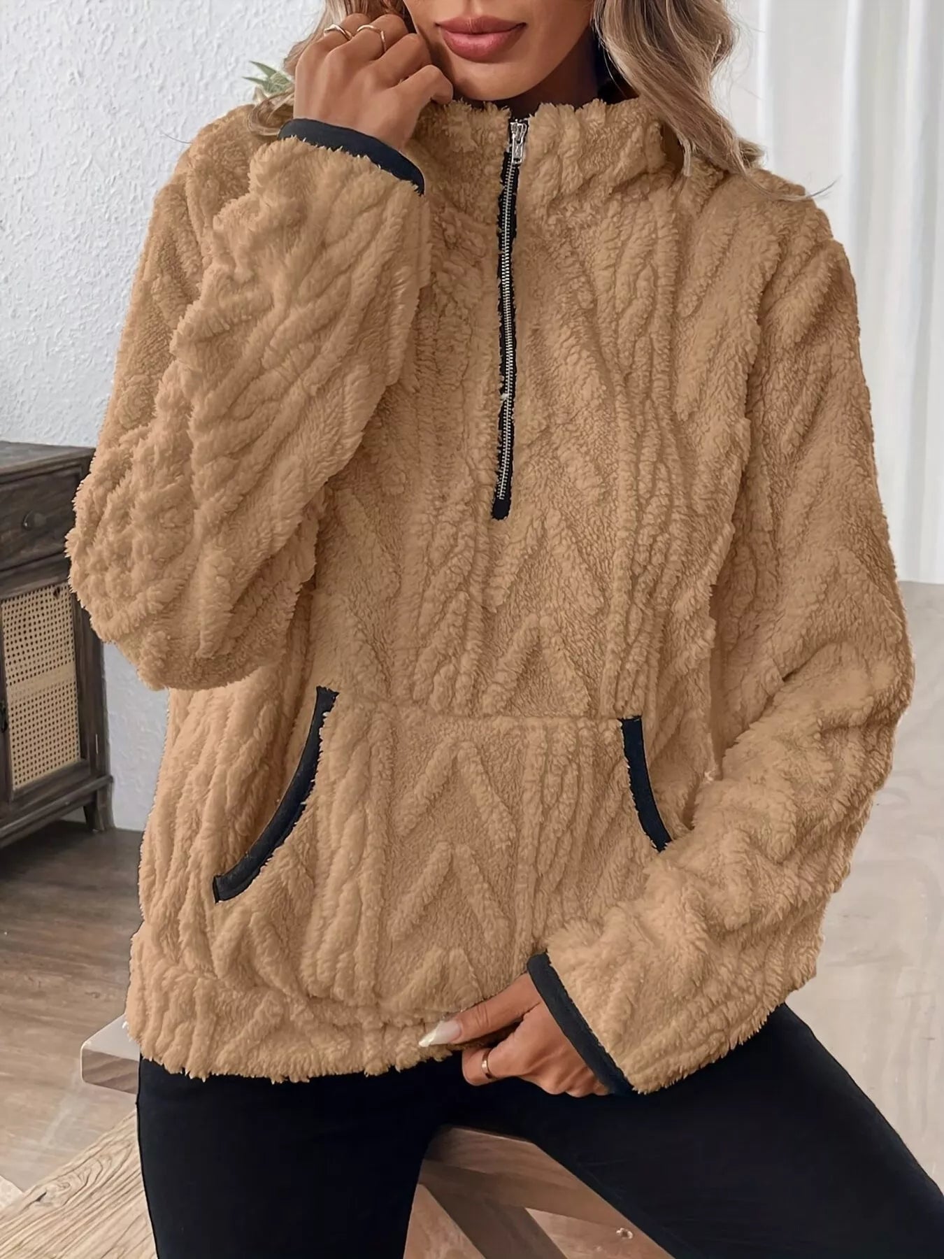 Full Size Fleece Half Zip Sweatshirt Plus Size