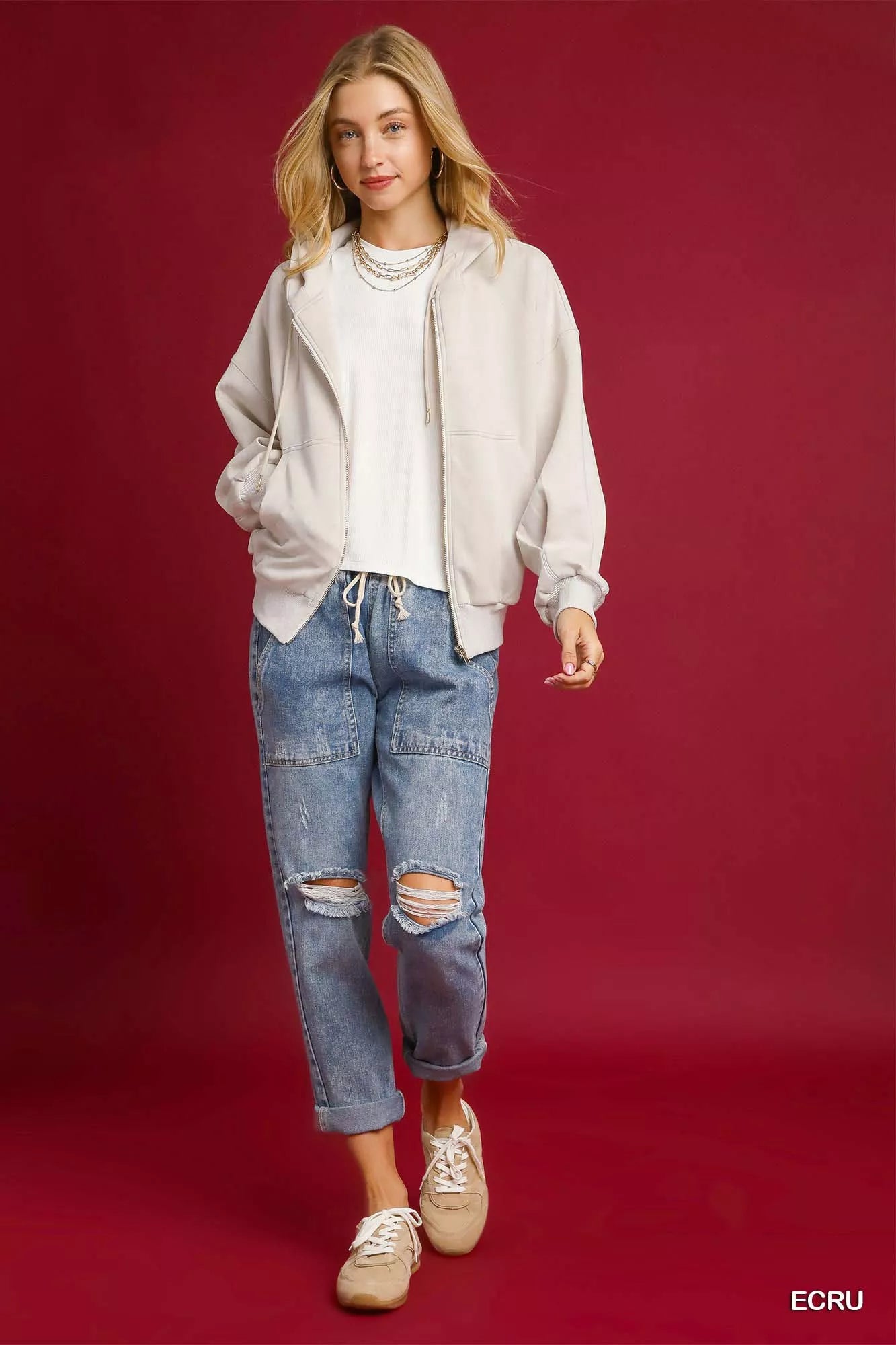 Umgee Zip-Up Fleece Hooded Jacket
