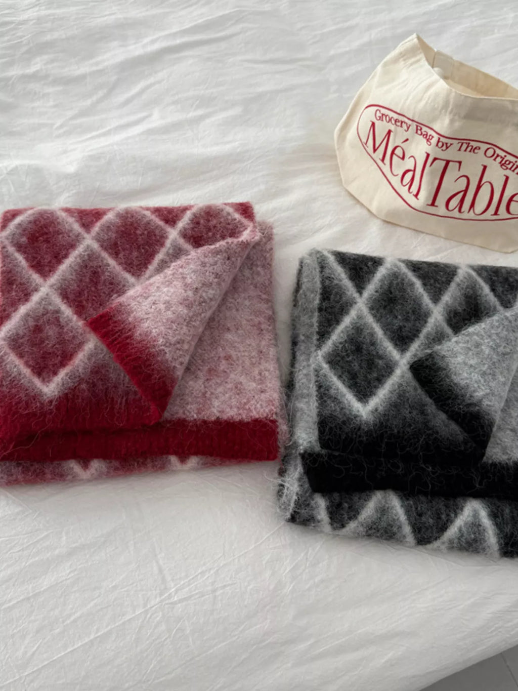Diamond Pattern Fuzzy Knit Scarf