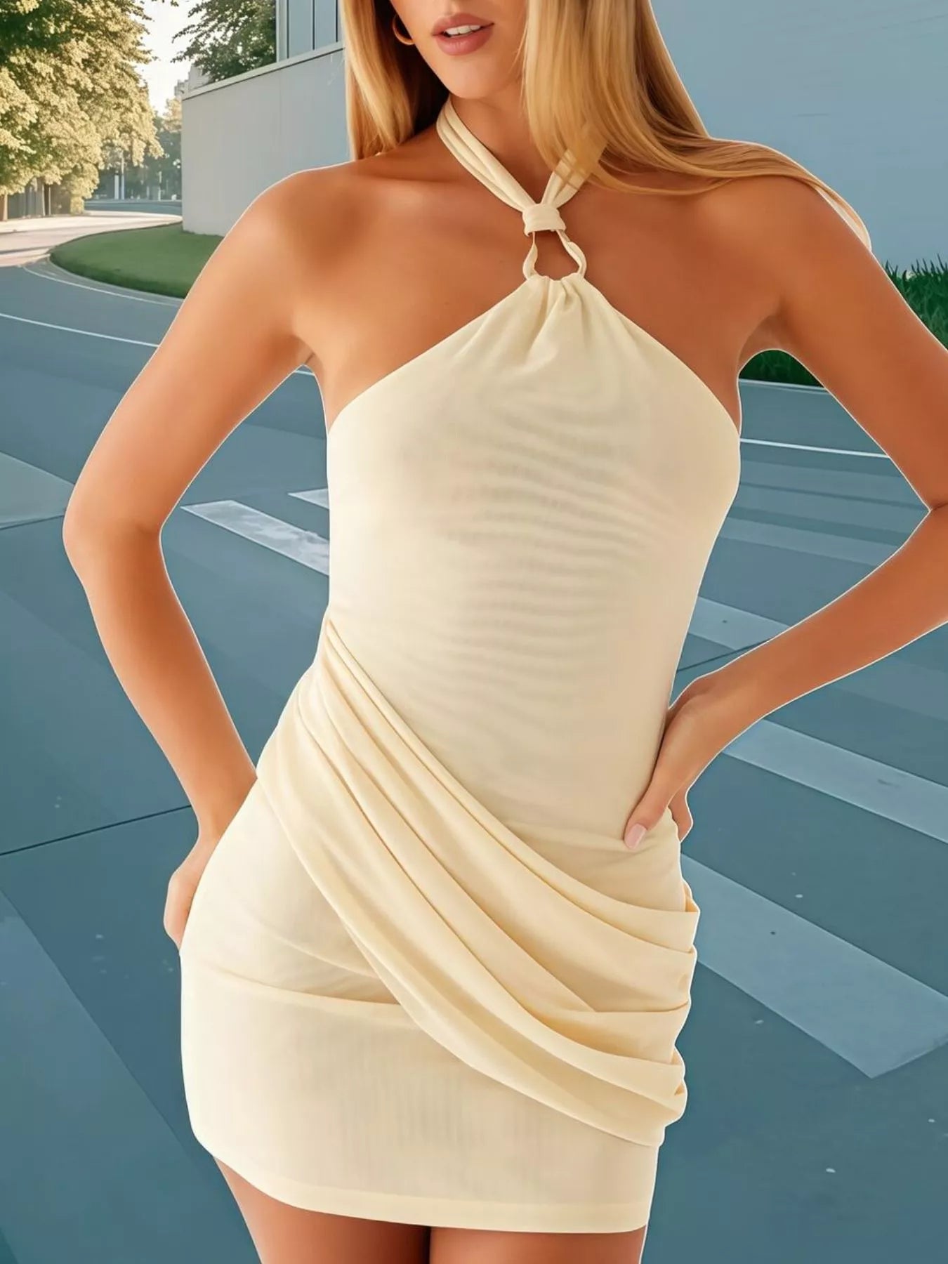 Halter Neck Draped Mini Dress