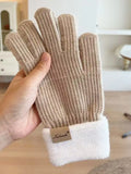 Knitted Warm Gloves with Plush Cuff