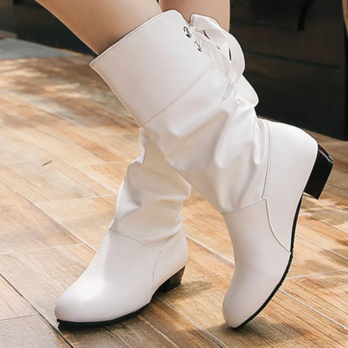 Round Toe Block Heels Boots