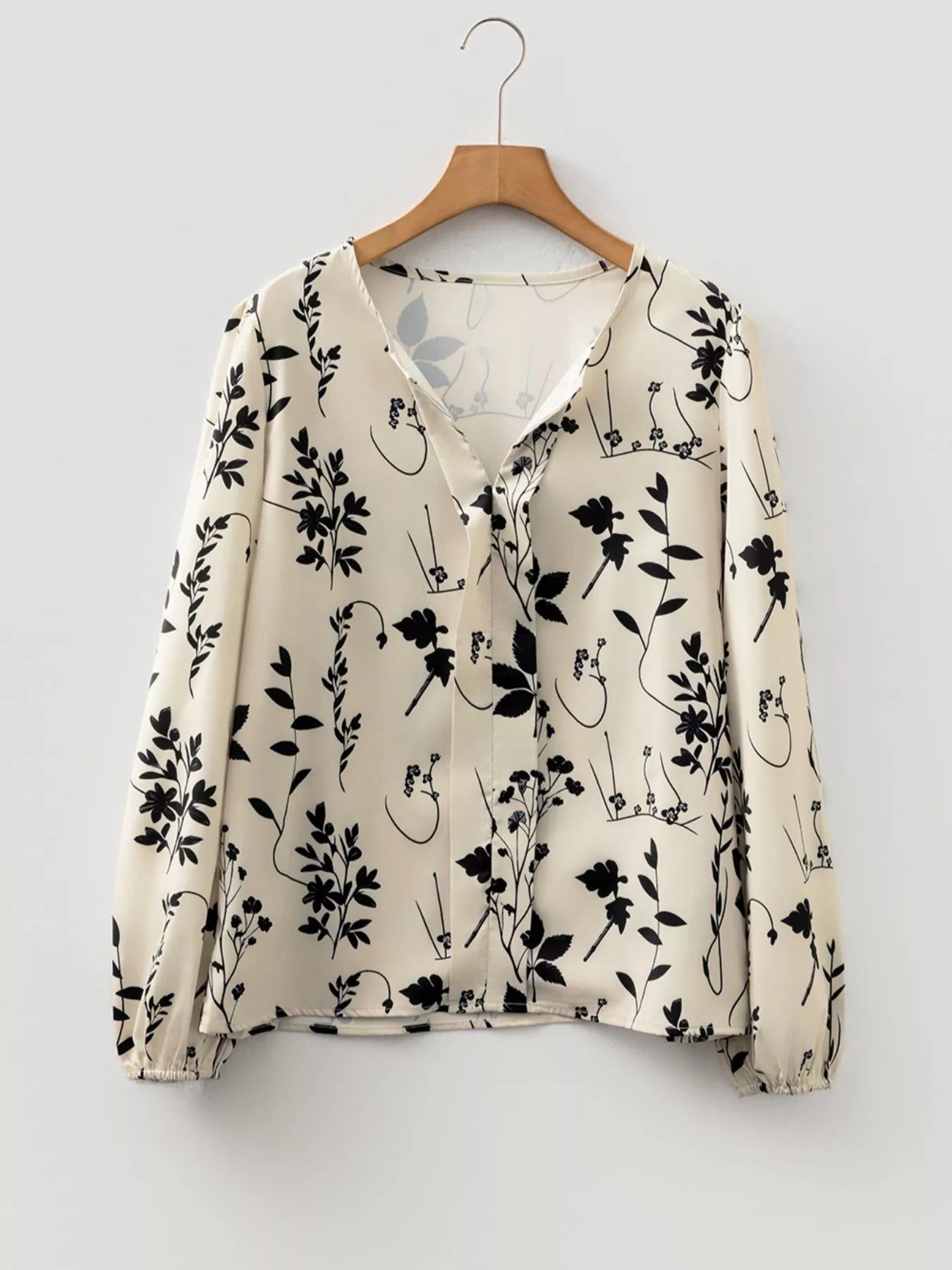 Floral Print Split Neck Long Sleeve Blouse