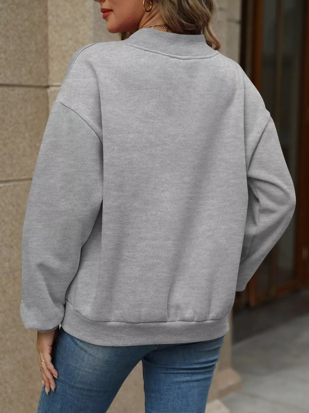 V-Neck Solid Color Casual Sweatshirt