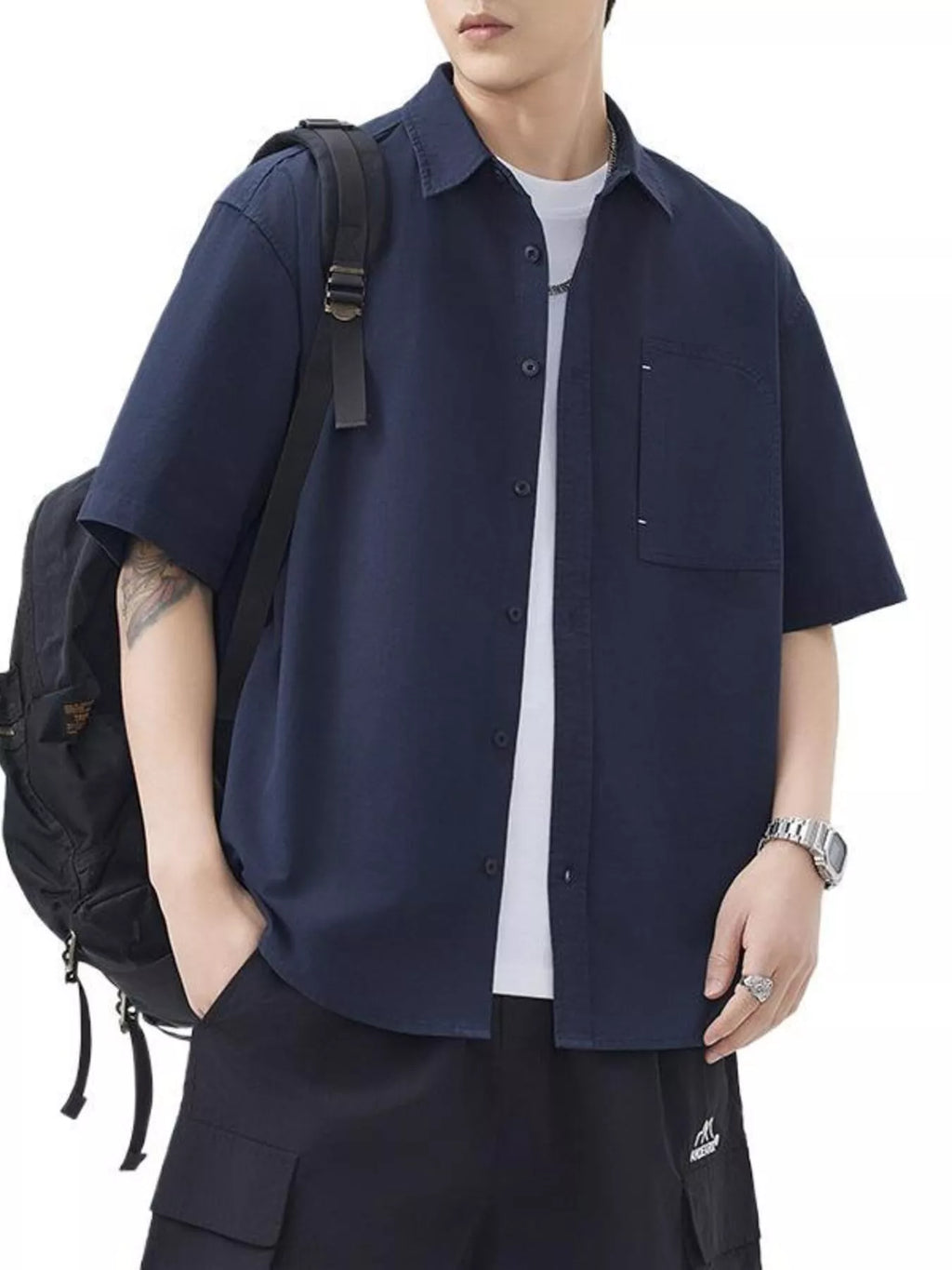 Men's Plus Size Casual Solid Color Short Sleeve Shirt