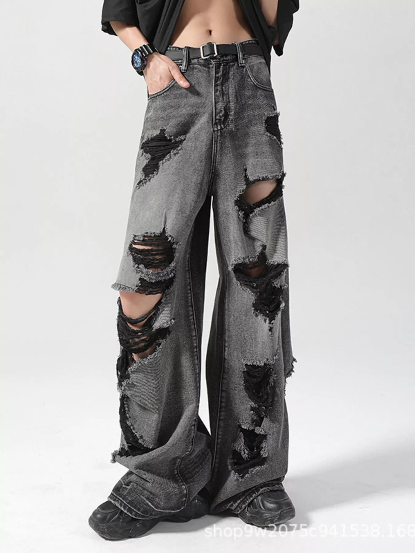 Men's Plus Size Wide Leg Distressed Jeans