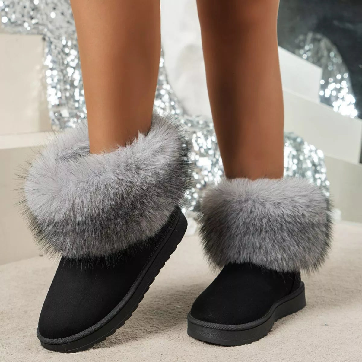 Fuzzy Trim Ankle Boots