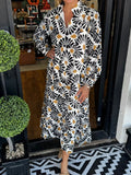 Abstract Floral Print Split Notched Dress