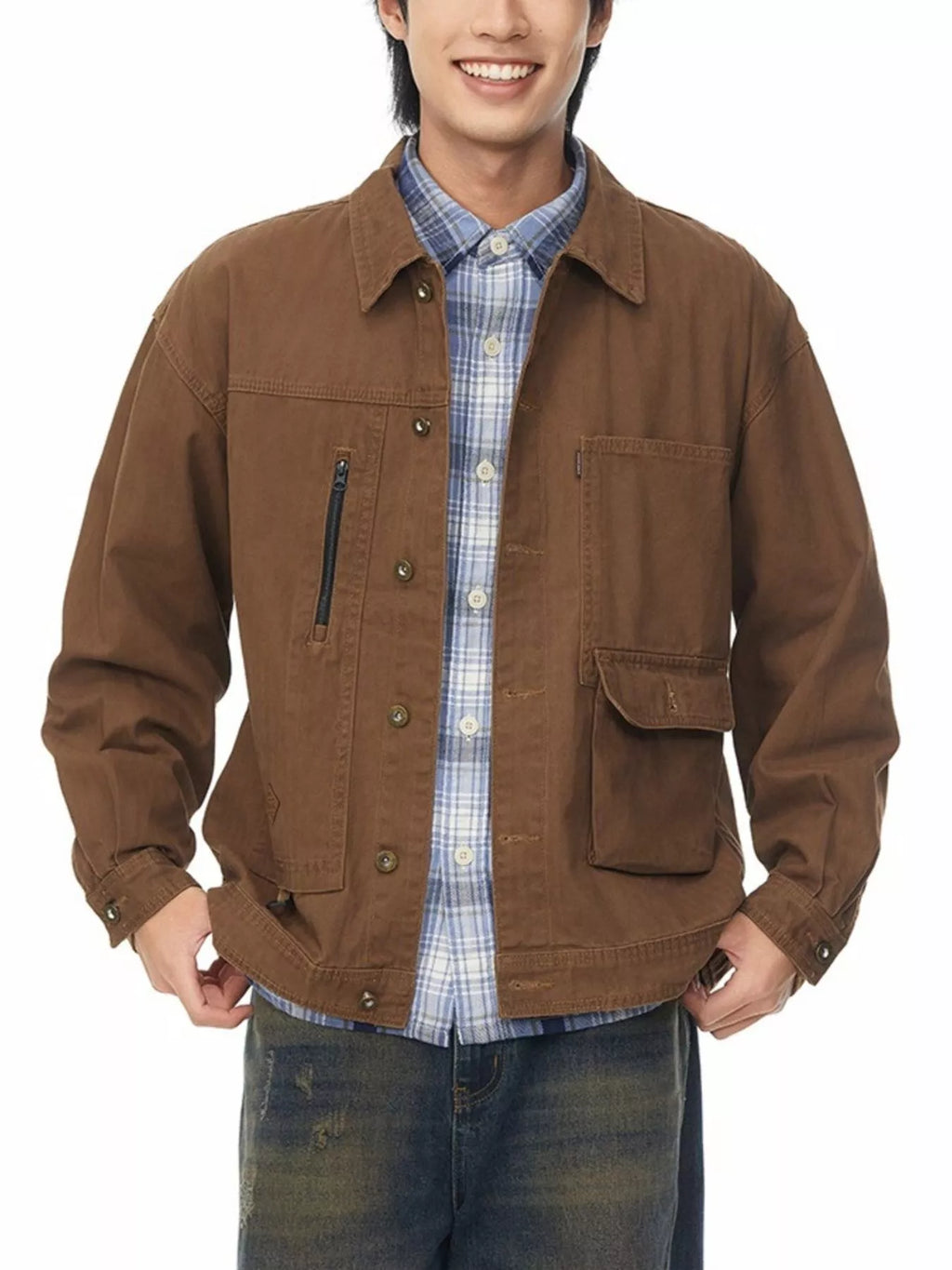 Men's Full Size Button Up Long Sleeve Jacket Plus Size