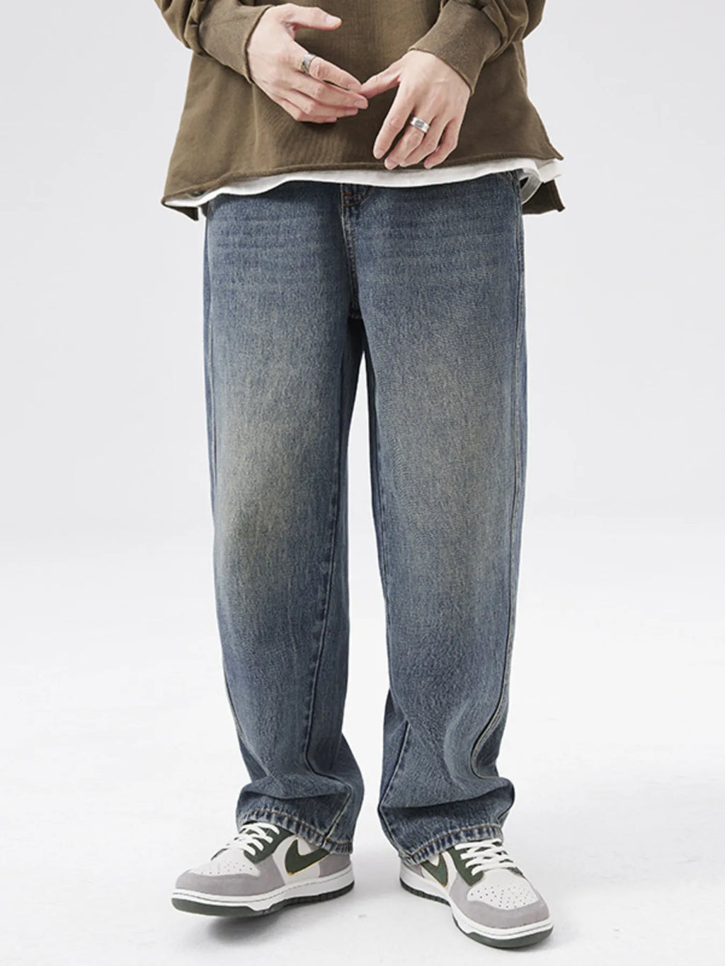 Men's Full Size Vintage Wash Loose Fit Jeans Plus Size
