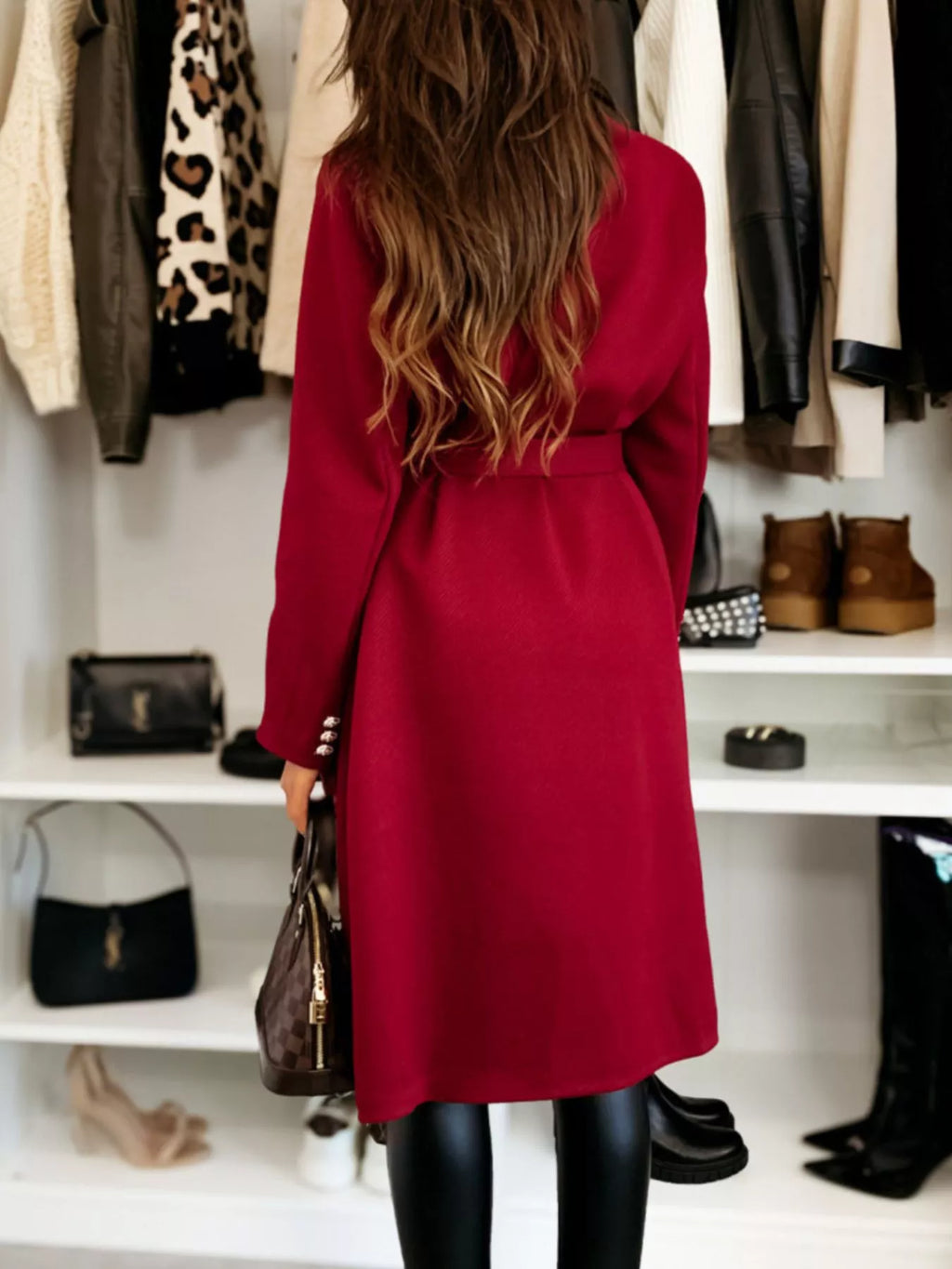 Double-Breasted Tie Waist Overcoat