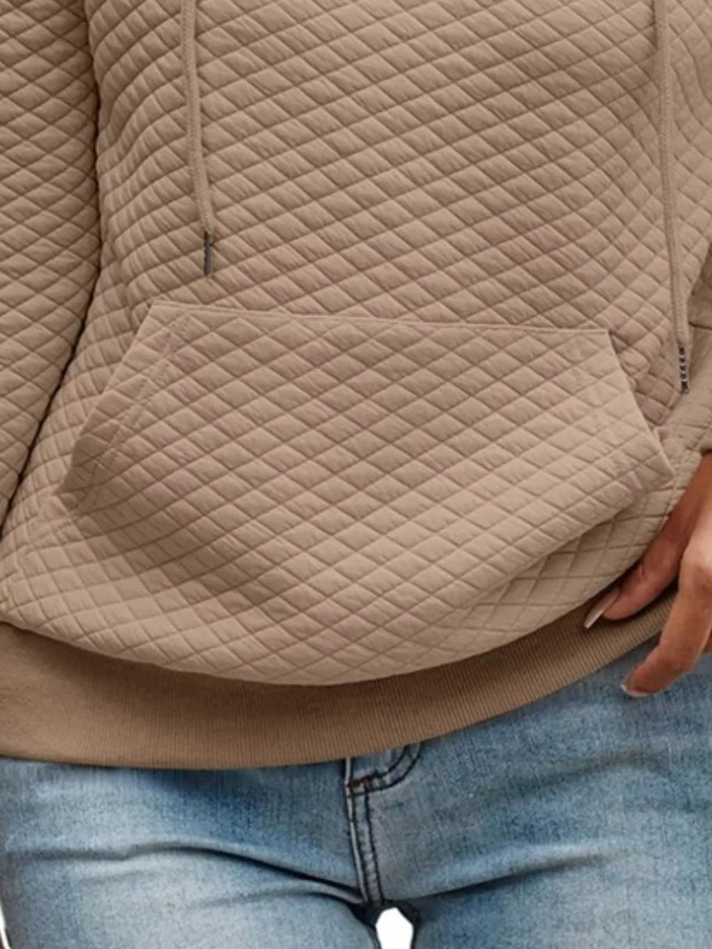 Drawstring Textured Dropped Shoulder Hoodie